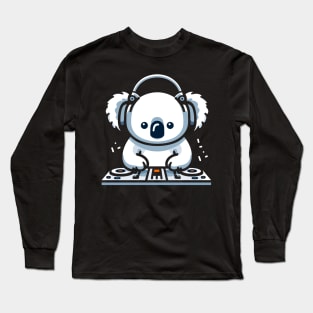 Cute cartoon koala with headphones on a dj station, koala bear lover, dj koala Long Sleeve T-Shirt